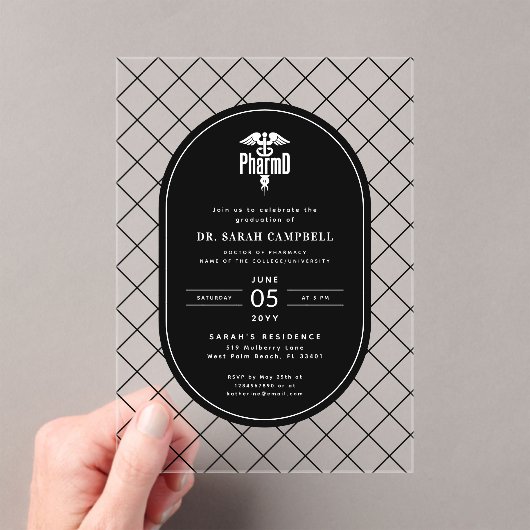 Invitations En Acrylique PharmD Docteur en pharmacie Motif de vérification  (In situ (ordinateur de poche))