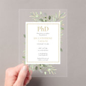 Invitations En Acrylique Phd Degree Aquarelle Vert Floral Graduation (In situ (ordinateur de poche))
