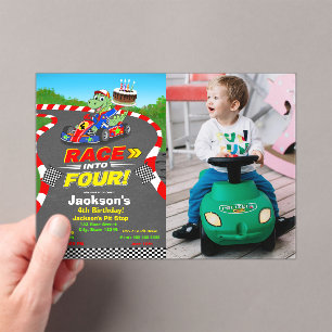 Invitations En Acrylique Photo 4e anniversaire Dino Voiture Prêt Partez