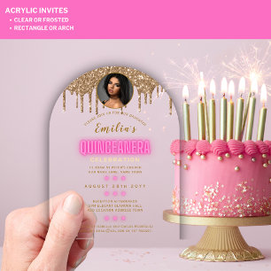Invitations En Acrylique Photo ACRYLIQUE Quinceanera Rose Chaud Or Quince