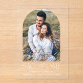 Invitations En Acrylique Photo Arc Blanc Simple Moderne Enregistrer La Date (Recto)