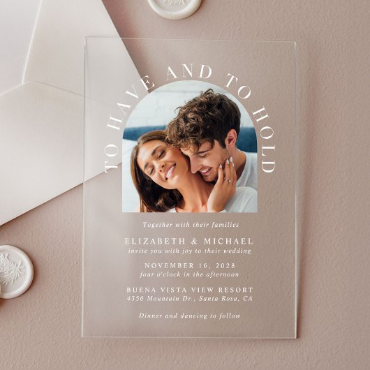 Invitations En Acrylique Photo Arch moderne Mariage blanc