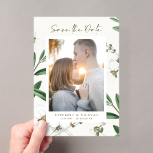 Invitations En Acrylique Photo botanique de fleurs blanches vintage