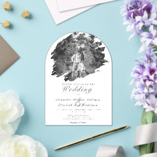 Invitations En Acrylique Photo Brusch moderne Mariage blanc