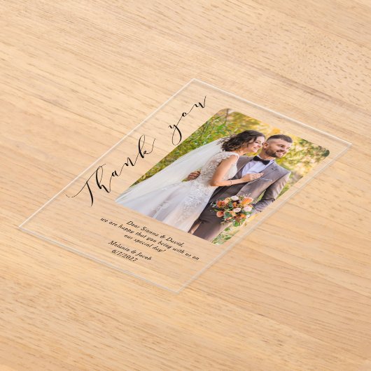 Invitations En Acrylique Photo Calligraphie Mariage Merci (Poser)