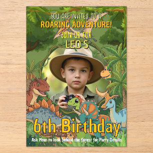 Invitations En Acrylique Photo d'anniversaire 6 ans de dinosaure jurassique