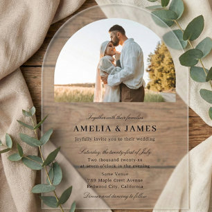 Invitations En Acrylique Photo d'arche Mariage Calligraphie Élégante