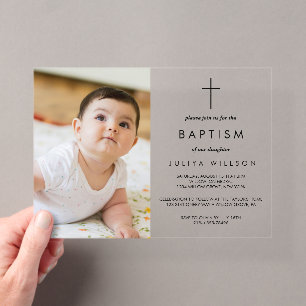 Invitations En Acrylique Photo de baptême en or chic
