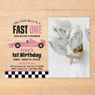 Invitations En Acrylique Photo de fête d'anniversaire de 1 an pour fille de