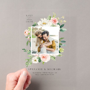 Invitations En Acrylique Photo de fleurs de jardin jolies aquarelles