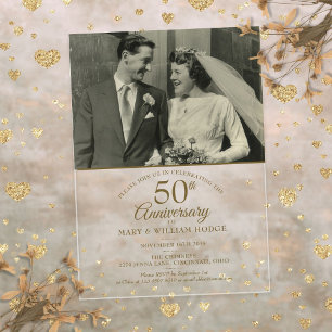 Invitations En Acrylique Photo de mariage élégant 50e anniversaire en or