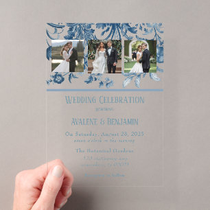 Invitations En Acrylique Photo de mariage floral toile française vintage