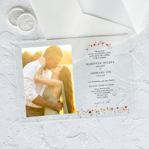 Invitations En Acrylique Photo de mariage horizontal floral coloré formel