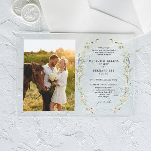 Invitations En Acrylique Photo de mariage horizontal formal vintage avec fl