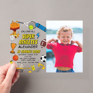 Invitations En Acrylique Photo de naissance de bande dessinée sportive avec