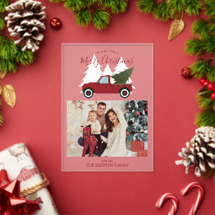 Invitations En Acrylique Photo de Noël avec un camion rouge vintage