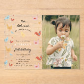 Invitations En Acrylique Photo de premier anniversaire de poulets mignons p (Recto)