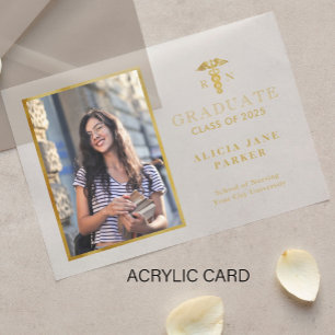 Invitations En Acrylique Photo d'or élégante de fin d'études à l'école d'in