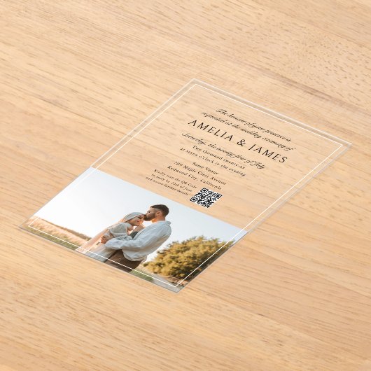 Invitations En Acrylique Photo Elegant Calligraphie QR Code (Poser)