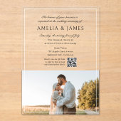 Invitations En Acrylique Photo Elegant Calligraphie QR Code (Recto)