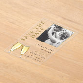 Invitations En Acrylique Photo Élégante Champagne Mariage Enregistrer La Da (Poser)