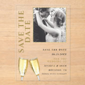 Invitations En Acrylique Photo Élégante Champagne Mariage Enregistrer La Da (Recto)