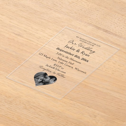 Invitations En Acrylique Photo en forme de coeur Mariage translucide (Poser)