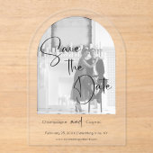 Invitations En Acrylique Photo Enregistrer La Date Modern Script Mariage (Recto)