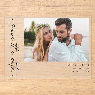 Invitations En Acrylique Photo et calligraphie 4 mod horiz Save the Date