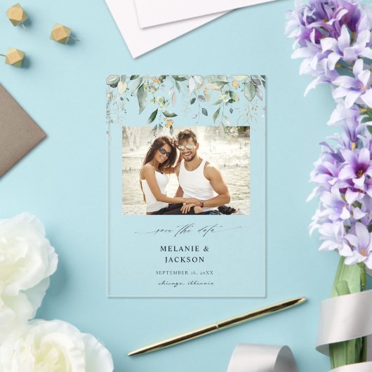 Invitations En Acrylique Photo Eucalyptus Glow Enregistrer la date (Insitu (Mariage))