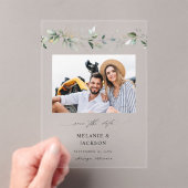 Invitations En Acrylique Photo Eucalyptus Glow Enregistrer la date 2 (In situ (ordinateur de poche))