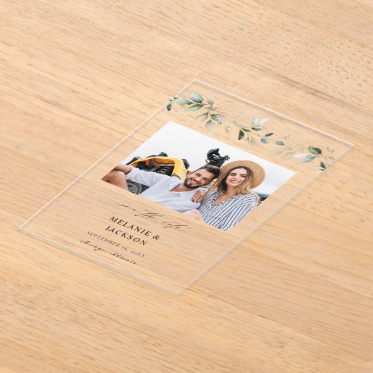 Invitations En Acrylique Photo Eucalyptus Glow Enregistrer la date 2 (Poser)