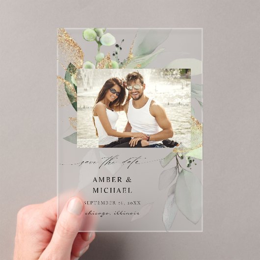 Invitations En Acrylique Photo Eucalyptus Glow Enregistrer la date 3 (In situ (ordinateur de poche))