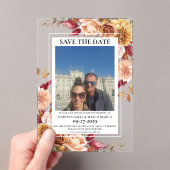 Invitations En Acrylique Photo Fall Floral Enregistrer la date (In situ (ordinateur de poche))
