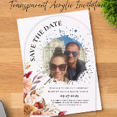 Invitations En Acrylique Photo Fall Floral Save the date Clear