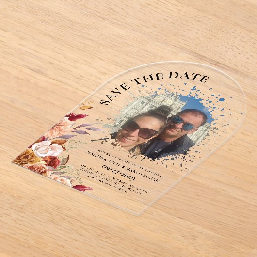 Invitations En Acrylique Photo Fall Floral Save the date Clear (Poser)