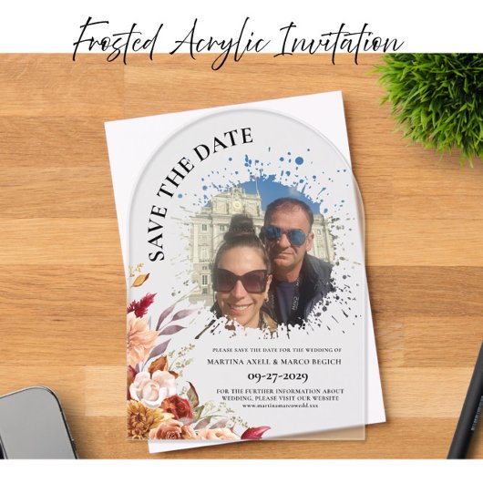 Invitations En Acrylique Photo Fall Floral Save the date Frosted