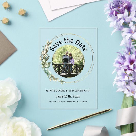 Invitations En Acrylique Photo feuilles verts Sauvez la date (Insitu (Mariage))