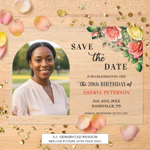 Invitations En Acrylique Photo Floral Élégant pour un Enregistrement 39e An