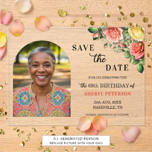 Invitations En Acrylique Photo Floral Élégant pour un Enregistrement 68e An