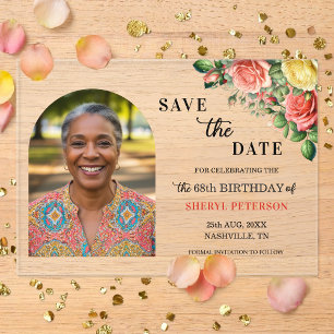 Invitations En Acrylique Photo Floral Élégant pour un Enregistrement 68e An