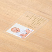 Invitations En Acrylique Photo Garçon moderne Calligraphie Or Baptême (Poser)