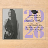Invitations En Acrylique photo graduation 2025 parti qr code script violet (Recto)