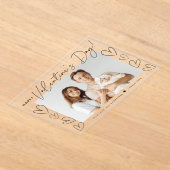 Invitations En Acrylique Photo Heureuse Sainte-Valentin de script noir mode (Poser)