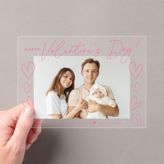 Invitations En Acrylique Photo Heureuse Sainte-Valentin de script rose mode (In situ (ordinateur de poche))