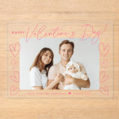 Invitations En Acrylique Photo Heureuse Sainte-Valentin de script rose mode (Recto)