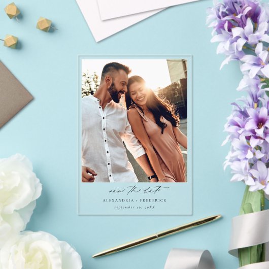 Invitations En Acrylique Photo instantanée - Long White Chic Enregistrer la (Insitu (Mariage))