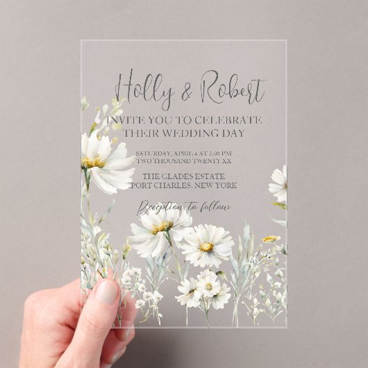 Invitations En Acrylique Photo Mariage Daisy Code QR (In situ (ordinateur de poche))