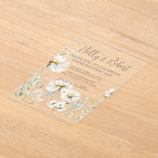 Invitations En Acrylique Photo Mariage Daisy Code QR (Poser)