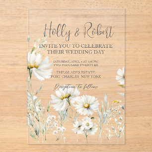 Invitations En Acrylique Photo Mariage Daisy Code QR